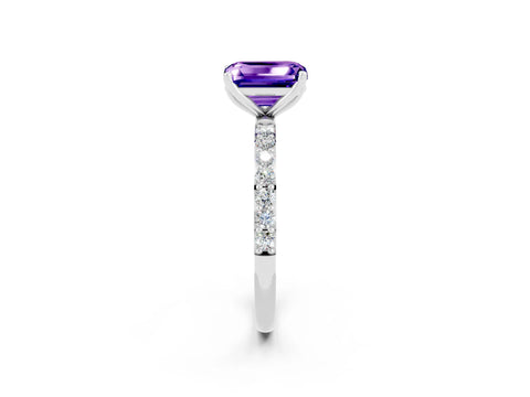 White gold Emerald Cut Tanzanite Solitaire Engagement Ring with Pavé Band and Prong Setting_2