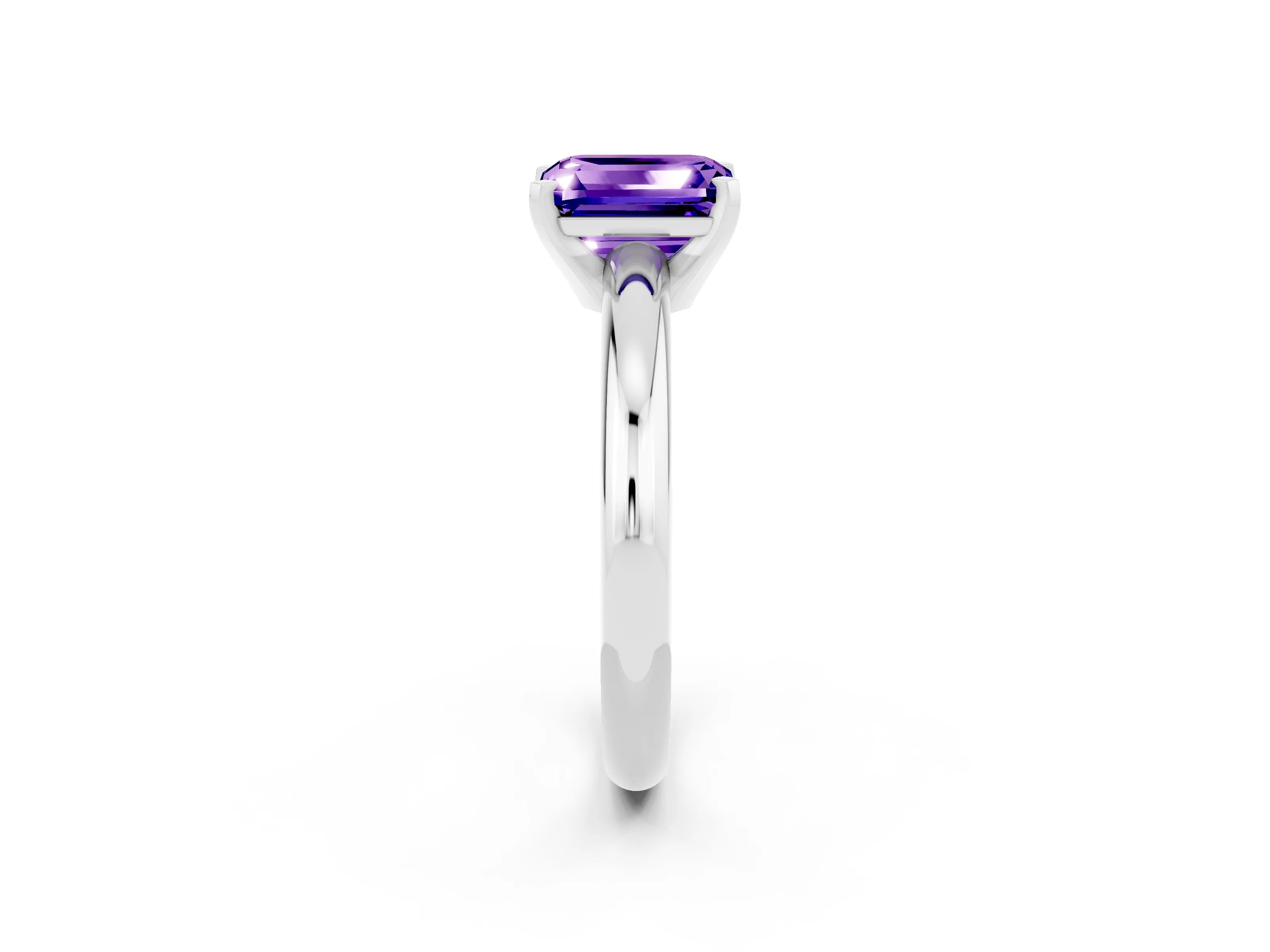 White gold Emerald Cut Tanzanite Solitaire Engagement Ring with Round Band and Four-Prong Setting_2