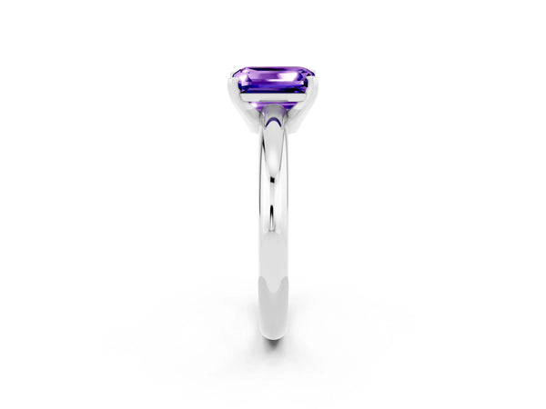 White gold Emerald Cut Tanzanite Solitaire Engagement Ring with Round Band and Four-Prong Setting