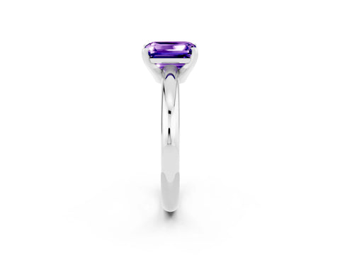 White gold Emerald Cut Tanzanite Solitaire Engagement Ring with Round Band and Four-Prong Setting_2
