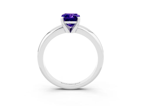 White gold Emerald Cut Tanzanite Solitaire Engagement Ring with Round Band and Four-Prong Setting_3