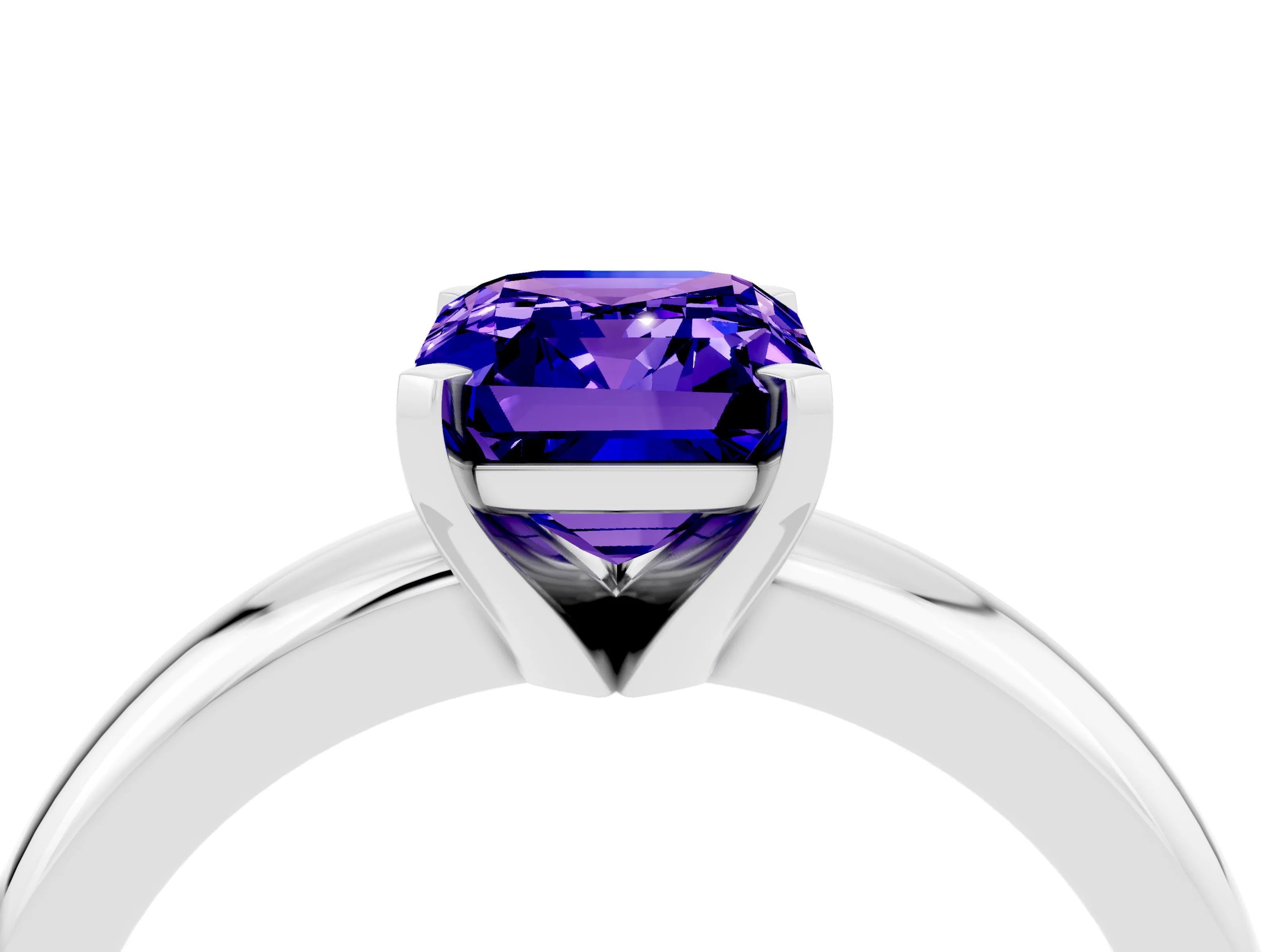 White gold Emerald Cut Tanzanite Solitaire Engagement Ring with Round Band and Four-Prong Setting_4