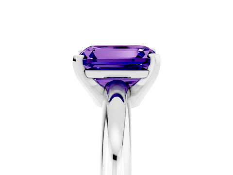 White gold Emerald Cut Tanzanite Solitaire Engagement Ring with Round Band and Four-Prong Setting_5