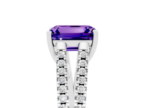 White gold Emerald Cut Tanzanite Solitaire Engagement Ring with Split Shank Pavé Band_5
