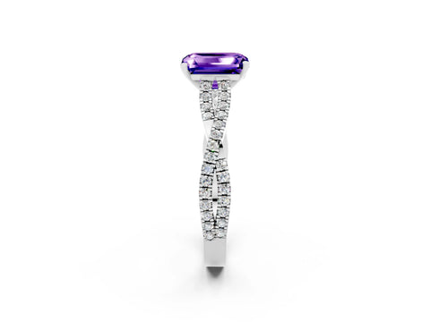 White gold Emerald Cut Tanzanite Solitaire Engagement Ring with Twisted Pavé Band and Four-Prong Setting_2