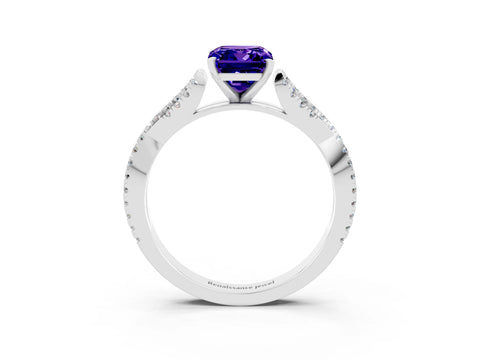 White gold Emerald Cut Tanzanite Solitaire Engagement Ring with Twisted Pavé Band and Four-Prong Setting_3