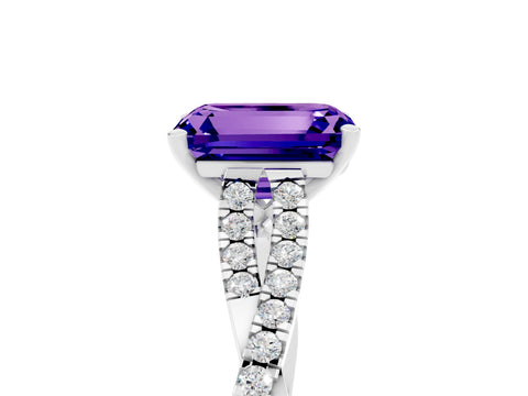 White gold Emerald Cut Tanzanite Solitaire Engagement Ring with Twisted Pavé Band and Four-Prong Setting_5