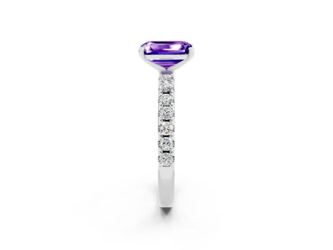 White gold Emerald Cut Tanzanite Solitaire Pavé Band with Four-Prong Setting_2