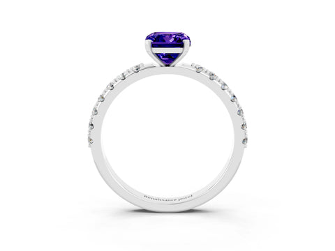 White gold Emerald Cut Tanzanite Solitaire Pavé Band with Four-Prong Setting_3