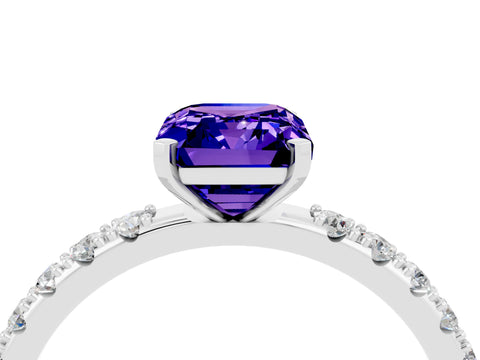 White gold Emerald Cut Tanzanite Solitaire Pavé Band with Four-Prong Setting_4