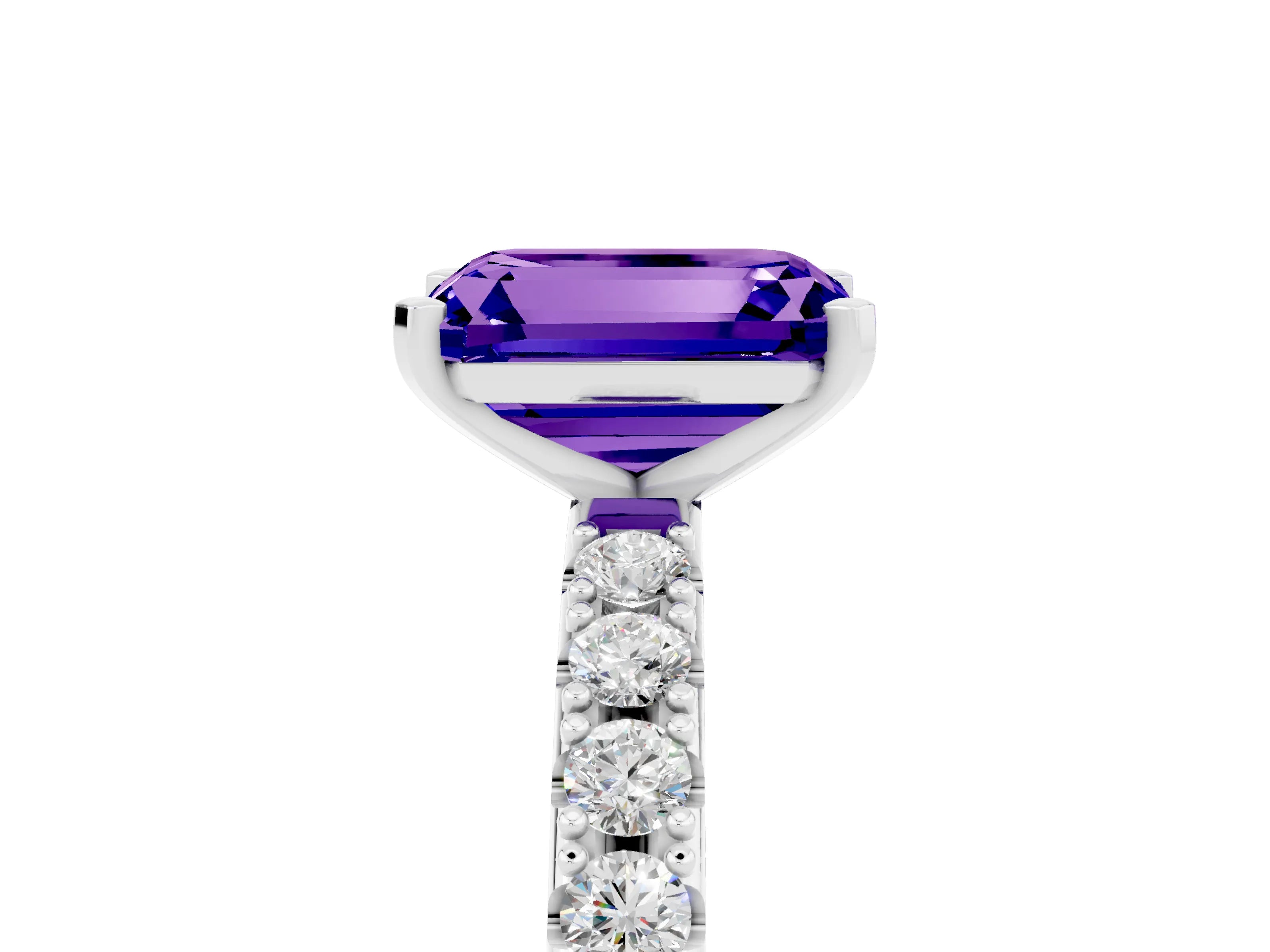 White gold Emerald Cut Tanzanite Solitaire Pavé Band with Four-Prong Setting_5