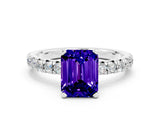 White gold Emerald Cut Tanzanite Solitaire Pavé Engagement Ring with Round Band and Prong Setting_12