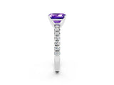 White gold Emerald Cut Tanzanite Solitaire Pavé Engagement Ring with Round Band and Prong Setting_14