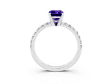 White gold Emerald Cut Tanzanite Solitaire Pavé Engagement Ring with Round Band and Prong Setting_15