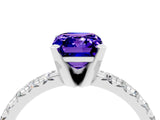 White gold Emerald Cut Tanzanite Solitaire Pavé Engagement Ring with Round Band and Prong Setting_16