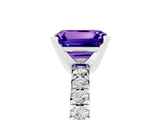White gold Emerald Cut Tanzanite Solitaire Pavé Engagement Ring with Round Band and Prong Setting_17