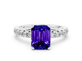 White gold Emerald Cut Tanzanite Solitaire Pavé Engagement Ring with Round Band and Prong Setting_66