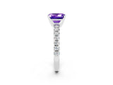 White gold Emerald Cut Tanzanite Solitaire Pavé Engagement Ring with Round Band and Prong Setting_68