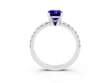 White gold Emerald Cut Tanzanite Solitaire Pavé Engagement Ring with Round Band and Prong Setting_69