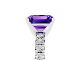 White gold Emerald Cut Tanzanite Solitaire Pavé Engagement Ring with Round Band and Prong Setting_71