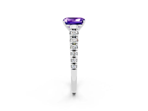 White gold Emerald Cut Tanzanite Solitaire Ring with Cathedral Setting and Pavé Band_2