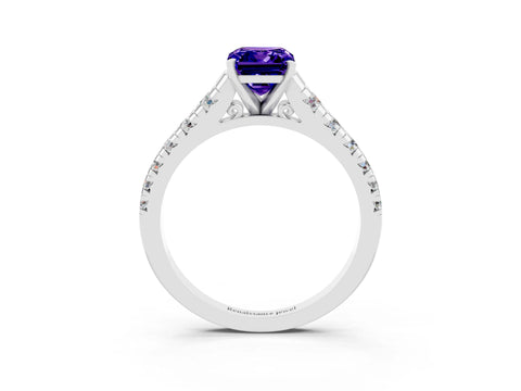 White gold Emerald Cut Tanzanite Solitaire Ring with Cathedral Setting and Pavé Band_3