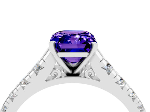 White gold Emerald Cut Tanzanite Solitaire Ring with Cathedral Setting and Pavé Band_4