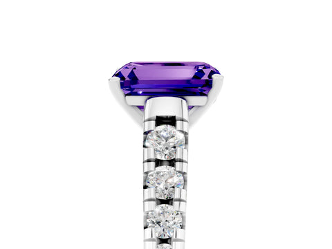 White gold Emerald Cut Tanzanite Solitaire Ring with Cathedral Setting and Pavé Band_5