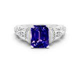 White gold Emerald Cut Tanzanite Solitaire Ring with Filigree Band and Four-Prong Setting_24