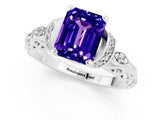 White gold Emerald Cut Tanzanite Solitaire Ring with Filigree Band and Four-Prong Setting_25