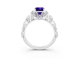 White gold Emerald Cut Tanzanite Solitaire Ring with Filigree Band and Four-Prong Setting_27