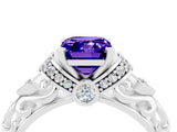 White gold Emerald Cut Tanzanite Solitaire Ring with Filigree Band and Four-Prong Setting_28