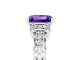 White gold Emerald Cut Tanzanite Solitaire Ring with Filigree Band and Four-Prong Setting_29