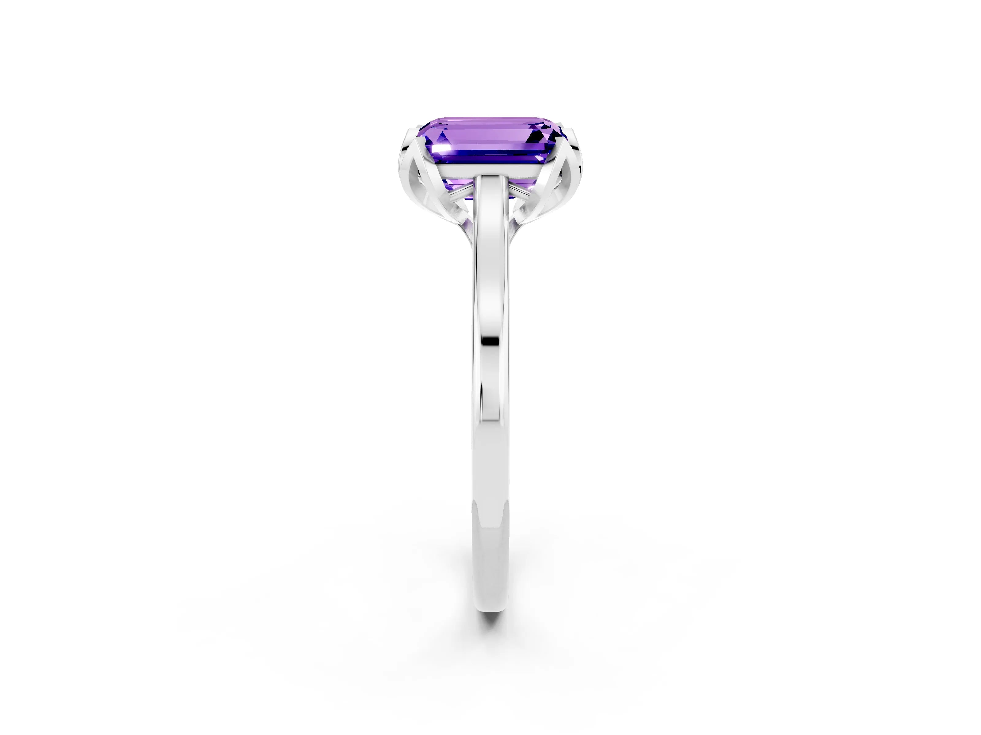 White gold Emerald Cut Tanzanite Solitaire Ring with Flower Prong Setting and Classic Band_14