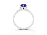 White gold Emerald Cut Tanzanite Solitaire Ring with Flower Prong Setting and Classic Band_15