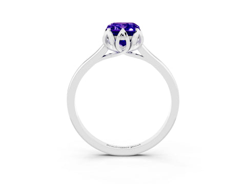 White gold Emerald Cut Tanzanite Solitaire Ring with Flower Prong Setting and Classic Band_15