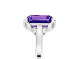 White gold Emerald Cut Tanzanite Solitaire Ring with Flower Prong Setting and Classic Band_17