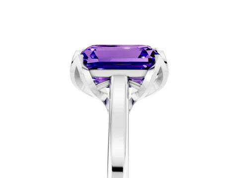 White gold Emerald Cut Tanzanite Solitaire Ring with Flower Prong Setting and Classic Band_17