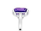 White gold Emerald Cut Tanzanite Solitaire Ring with Flower Prong Setting and Classic Band_29