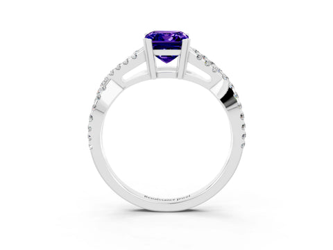 White gold Emerald Cut Tanzanite Solitaire Ring with Four-Prong Setting and Twisted Pavé Band_3