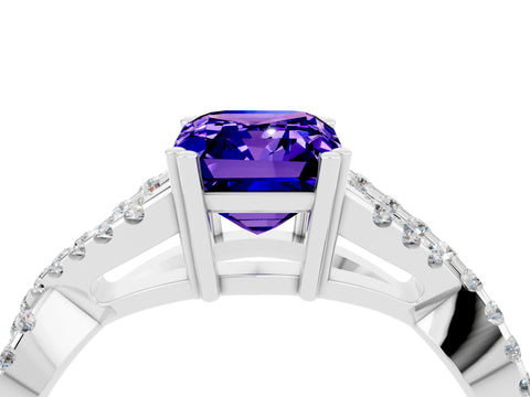 White gold Emerald Cut Tanzanite Solitaire Ring with Four-Prong Setting and Twisted Pavé Band_4