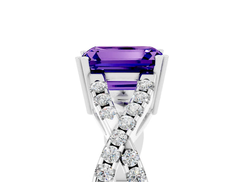 White gold Emerald Cut Tanzanite Solitaire Ring with Four-Prong Setting and Twisted Pavé Band_5