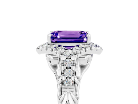 White gold Emerald Cut Tanzanite Solitaire Ring with Hidden Halo and Pavé Band_17