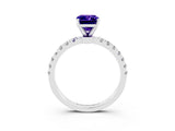 White gold Emerald Cut Tanzanite Solitaire Ring with Pavé Accents and Four-Prong Setting_3