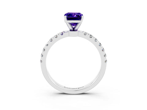 White gold Emerald Cut Tanzanite Solitaire Ring with Pavé Accents and Four-Prong Setting_3