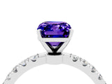 White gold Emerald Cut Tanzanite Solitaire Ring with Pavé Accents and Four-Prong Setting_4