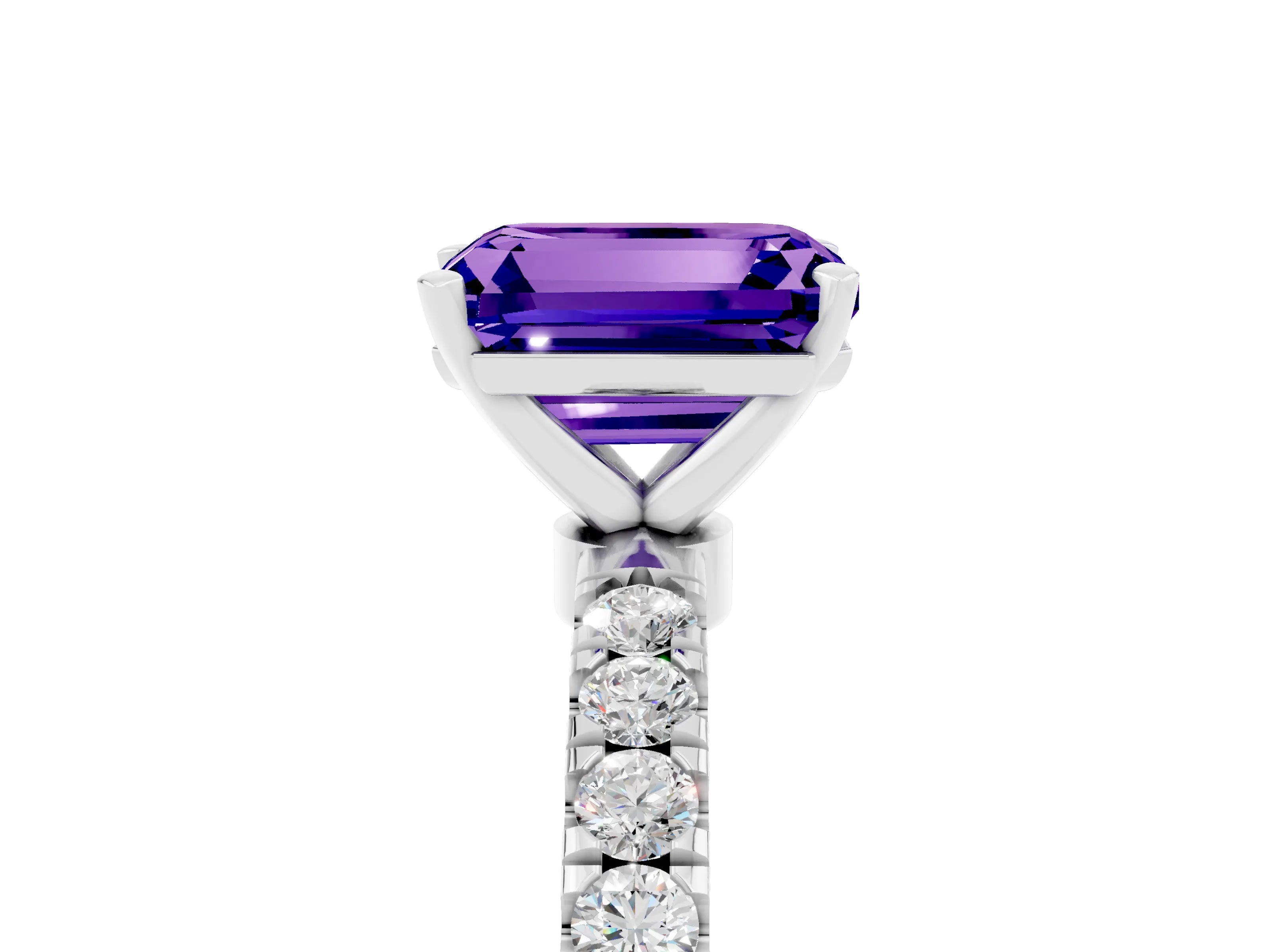 White gold Emerald Cut Tanzanite Solitaire Ring with Pavé Accents and Four-Prong Setting_5