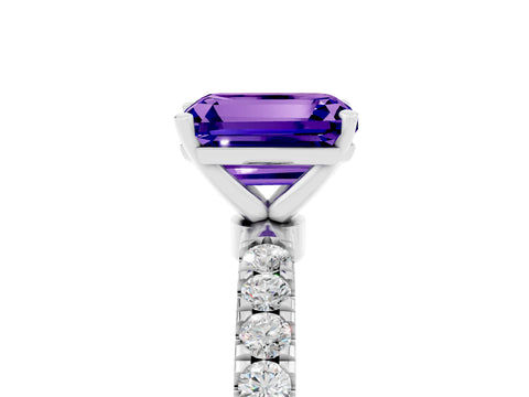 White gold Emerald Cut Tanzanite Solitaire Ring with Pavé Accents and Four-Prong Setting_5