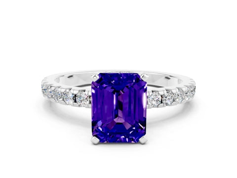 White gold Emerald Cut Tanzanite Solitaire Ring with Pavé Band and Four-Prong Setting_24