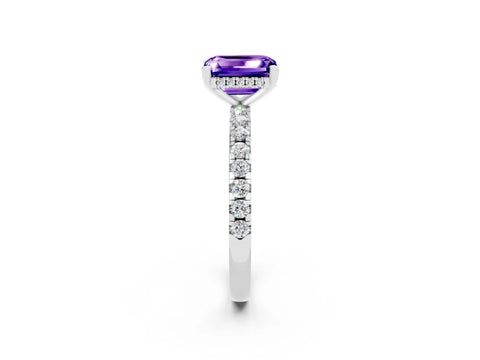 White gold Emerald Cut Tanzanite Solitaire Ring with Pavé Band and Four-Prong Setting_26